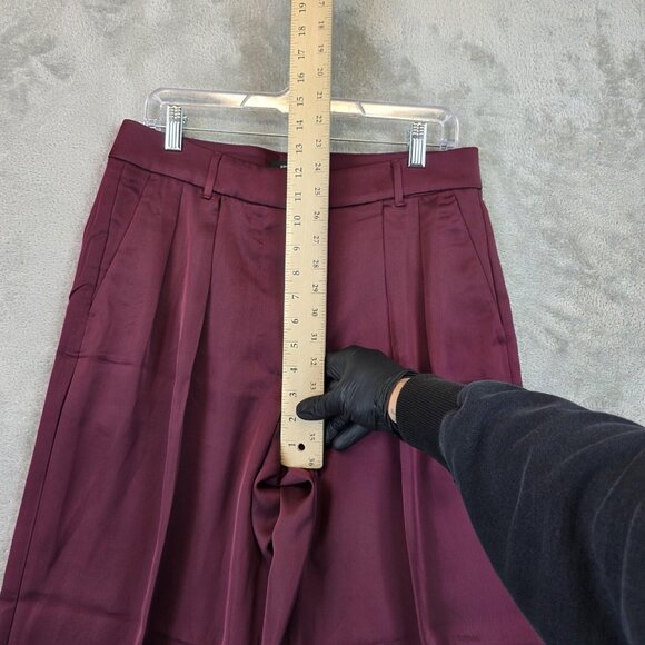 Banana Republic Pants Womens Size 8 Burgundy Pleated Satin Wide Leg Trousers - Picture 3 of 11